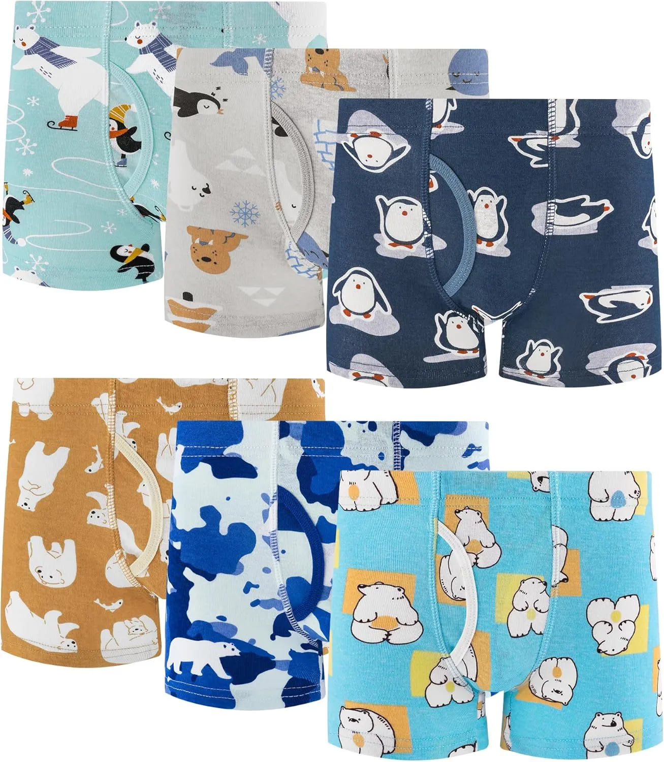 100% Cotton Boys Boxer Briefs Tagless Toddler Underwear (6-Pack)