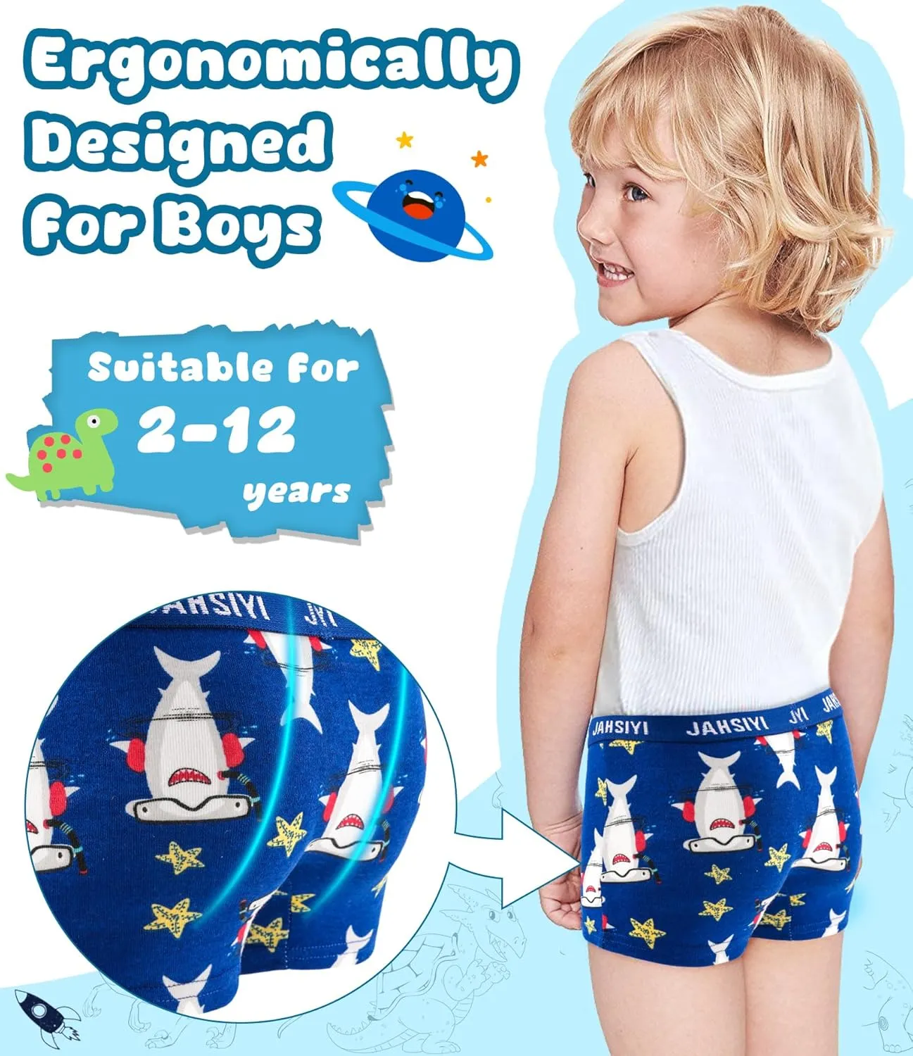 100% Cotton Boys Boxer Briefs Tagless Toddler Underwear (6-Pack)