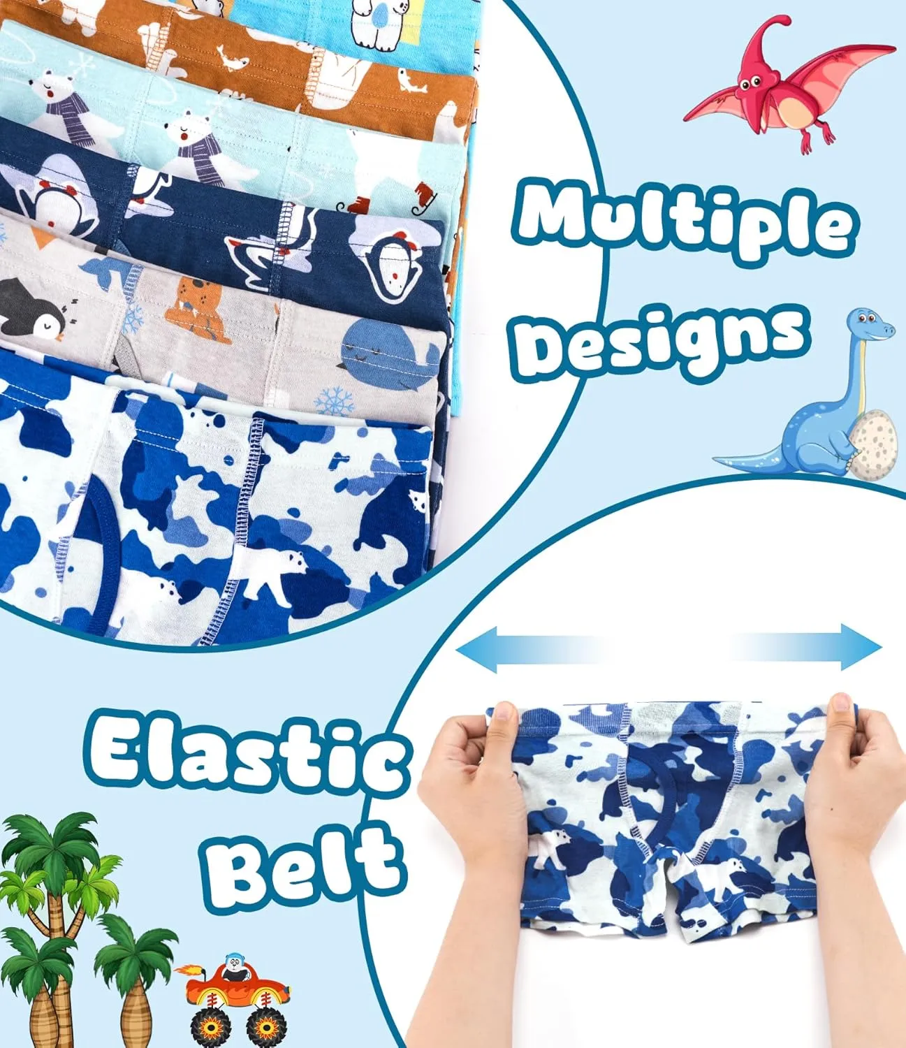 100% Cotton Boys Boxer Briefs Tagless Toddler Underwear (6-Pack)
