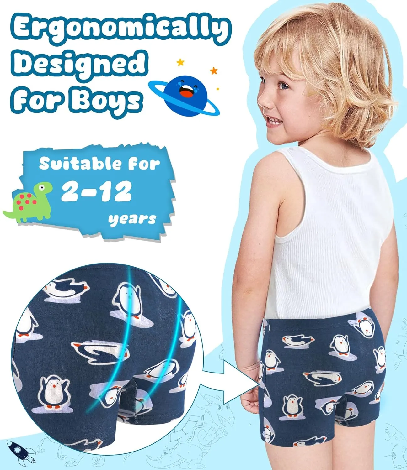 100% Cotton Boys Boxer Briefs Tagless Toddler Underwear (6-Pack)