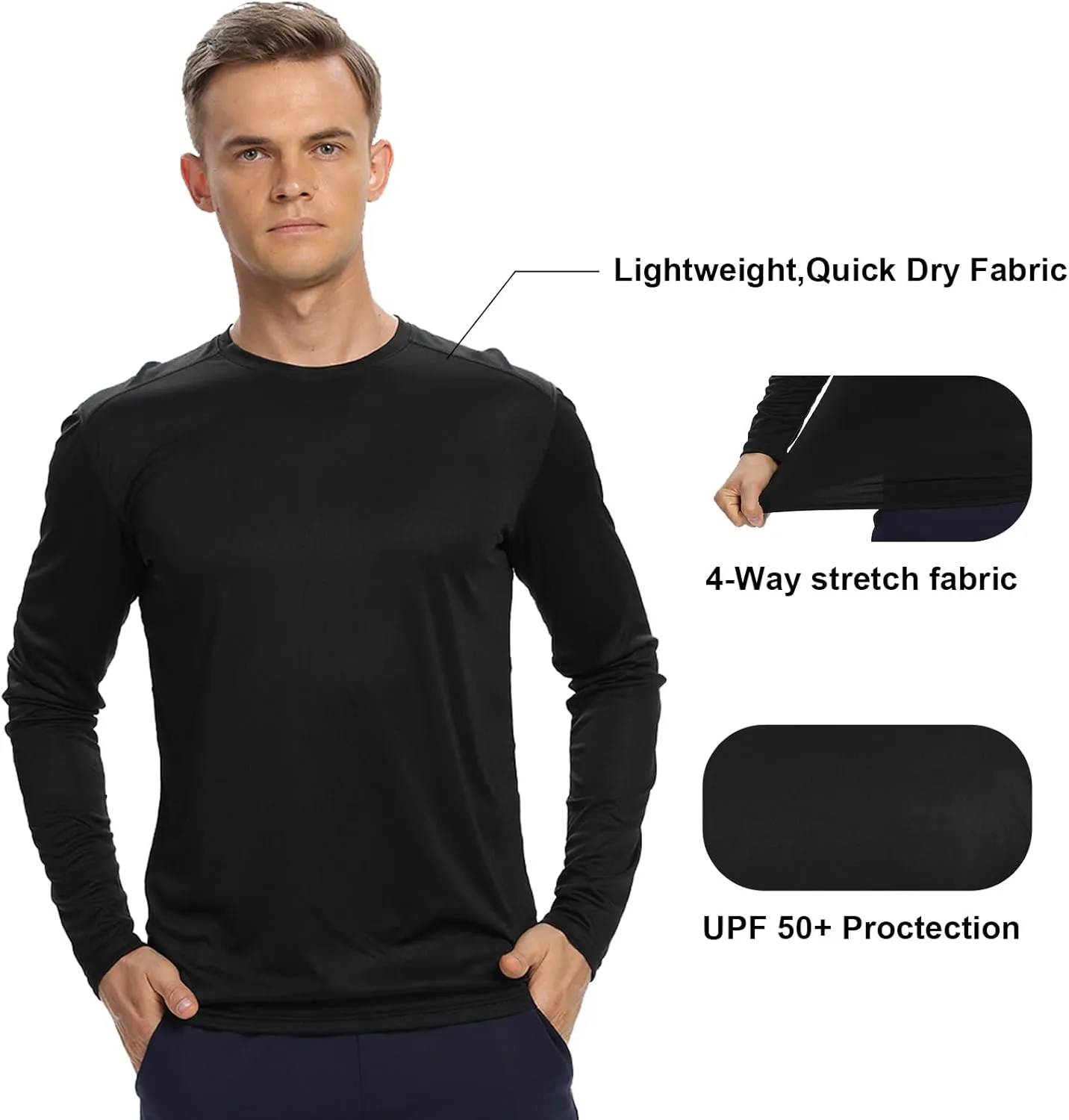1/3 /6 Pack Men’s Long Sleeve T Shirts,Running Sun Protection UPF 50  Shirts Quick-Dry Lightweight Workout T-Shirts