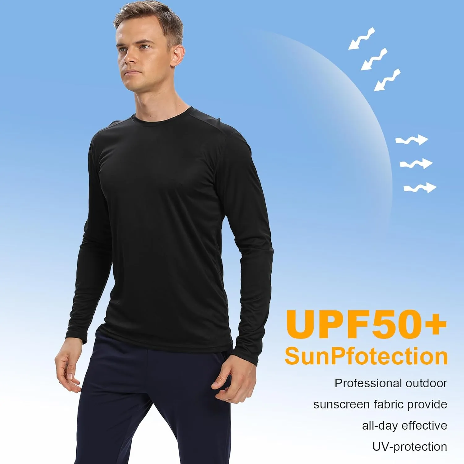 1/3 /6 Pack Men’s Long Sleeve T Shirts,Running Sun Protection UPF 50  Shirts Quick-Dry Lightweight Workout T-Shirts