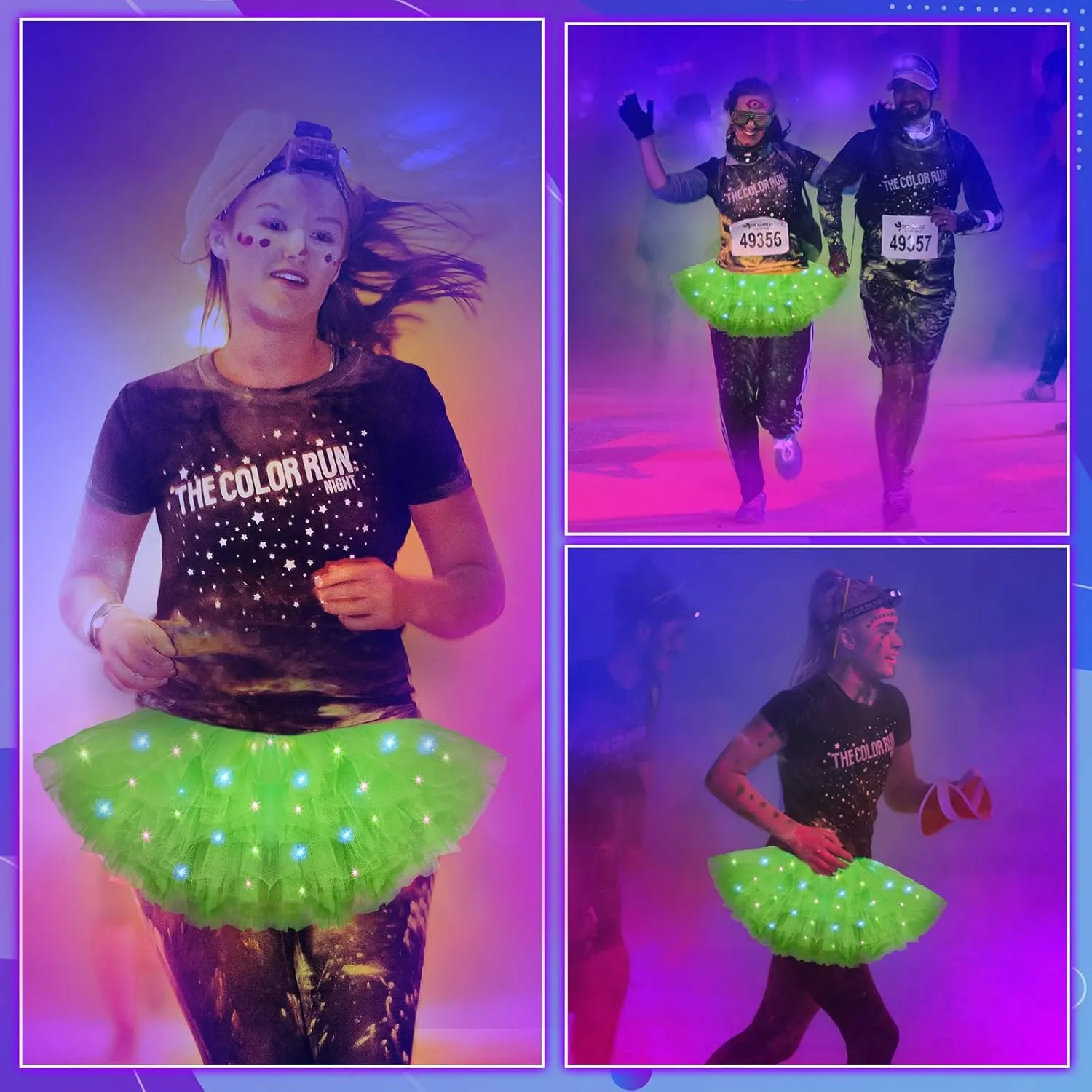 2 Pack LED Tutu Skirt Light up Tutus 5 Layered Neon Tulle Skirt for Women 80's Party Carnival Costume Glitter