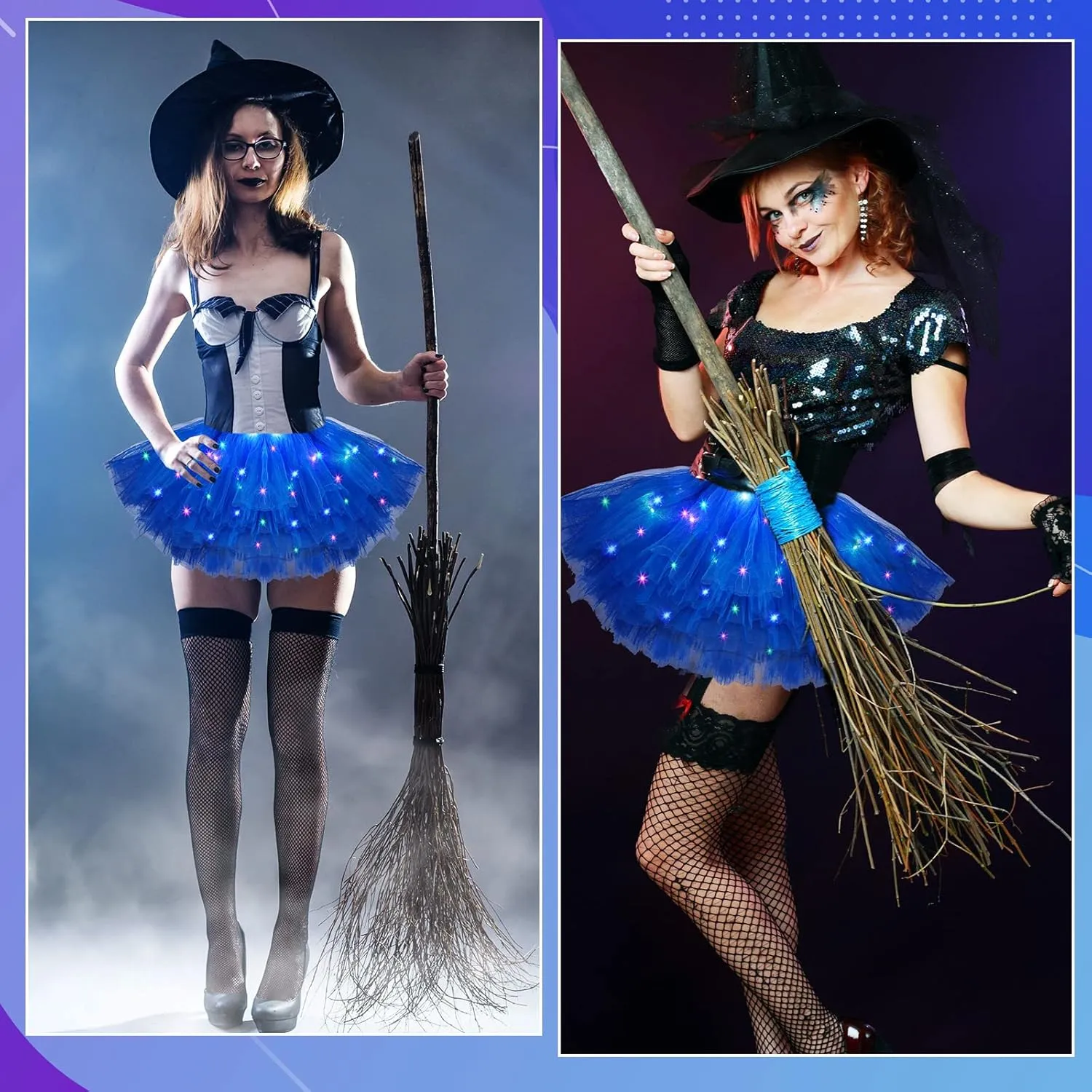 2 Pack LED Tutu Skirt Light up Tutus 5 Layered Neon Tulle Skirt for Women 80's Party Carnival Costume Glitter