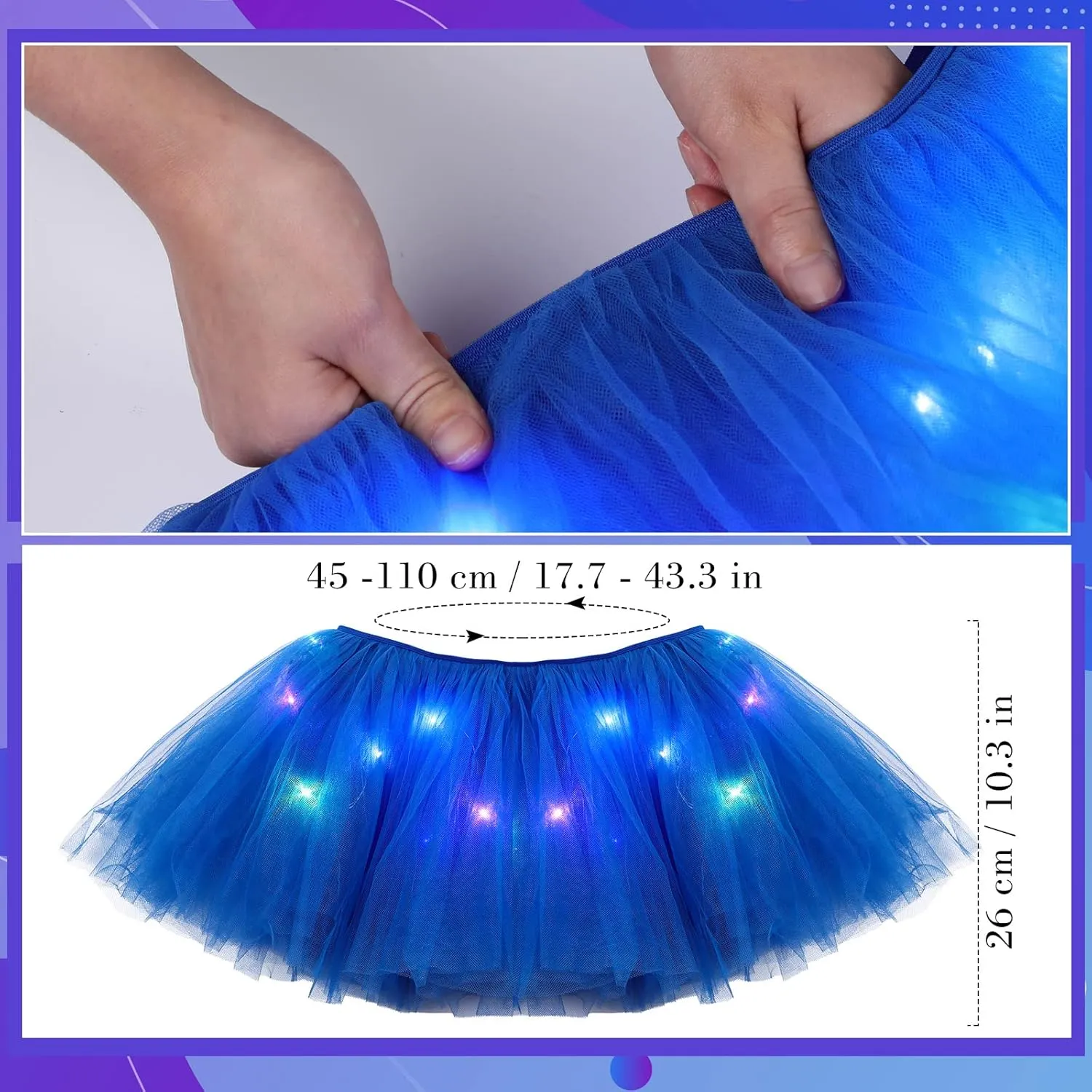 2 Pack LED Tutu Skirt Light up Tutus 5 Layered Neon Tulle Skirt for Women 80's Party Carnival Costume Glitter