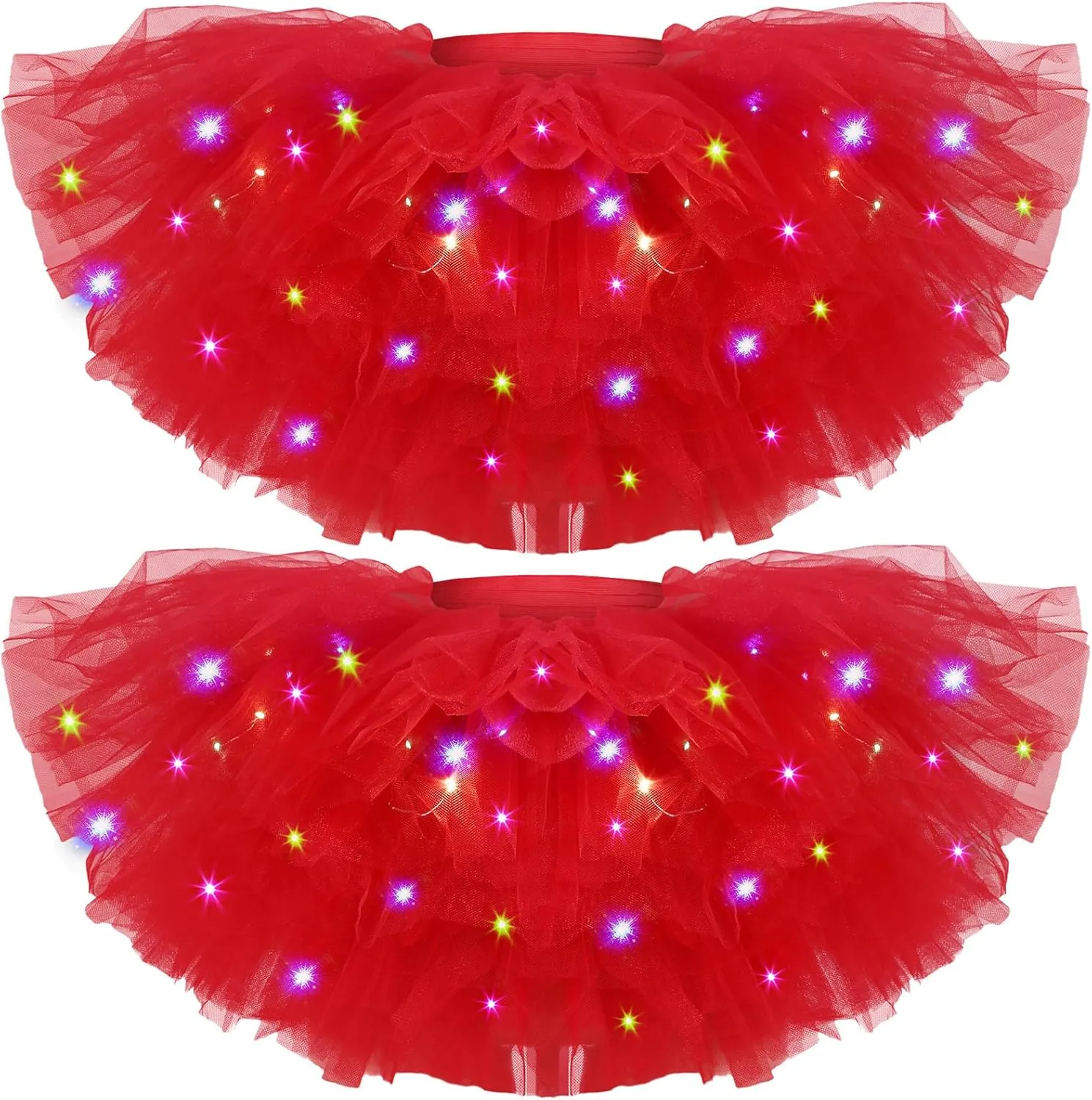 2 Pack LED Tutu Skirt Light up Tutus 5 Layered Neon Tulle Skirt for Women 80's Party Carnival Costume Glitter