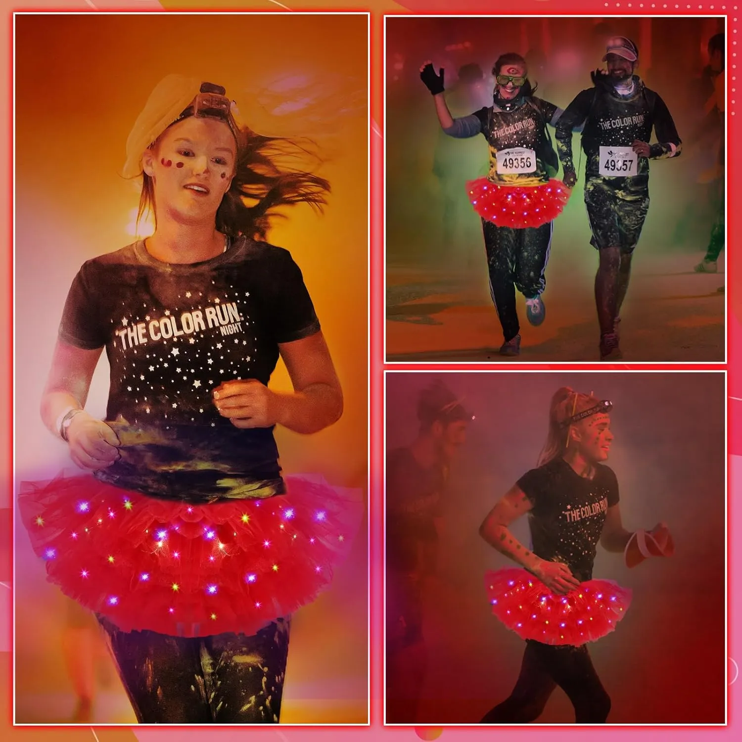 2 Pack LED Tutu Skirt Light up Tutus 5 Layered Neon Tulle Skirt for Women 80's Party Carnival Costume Glitter