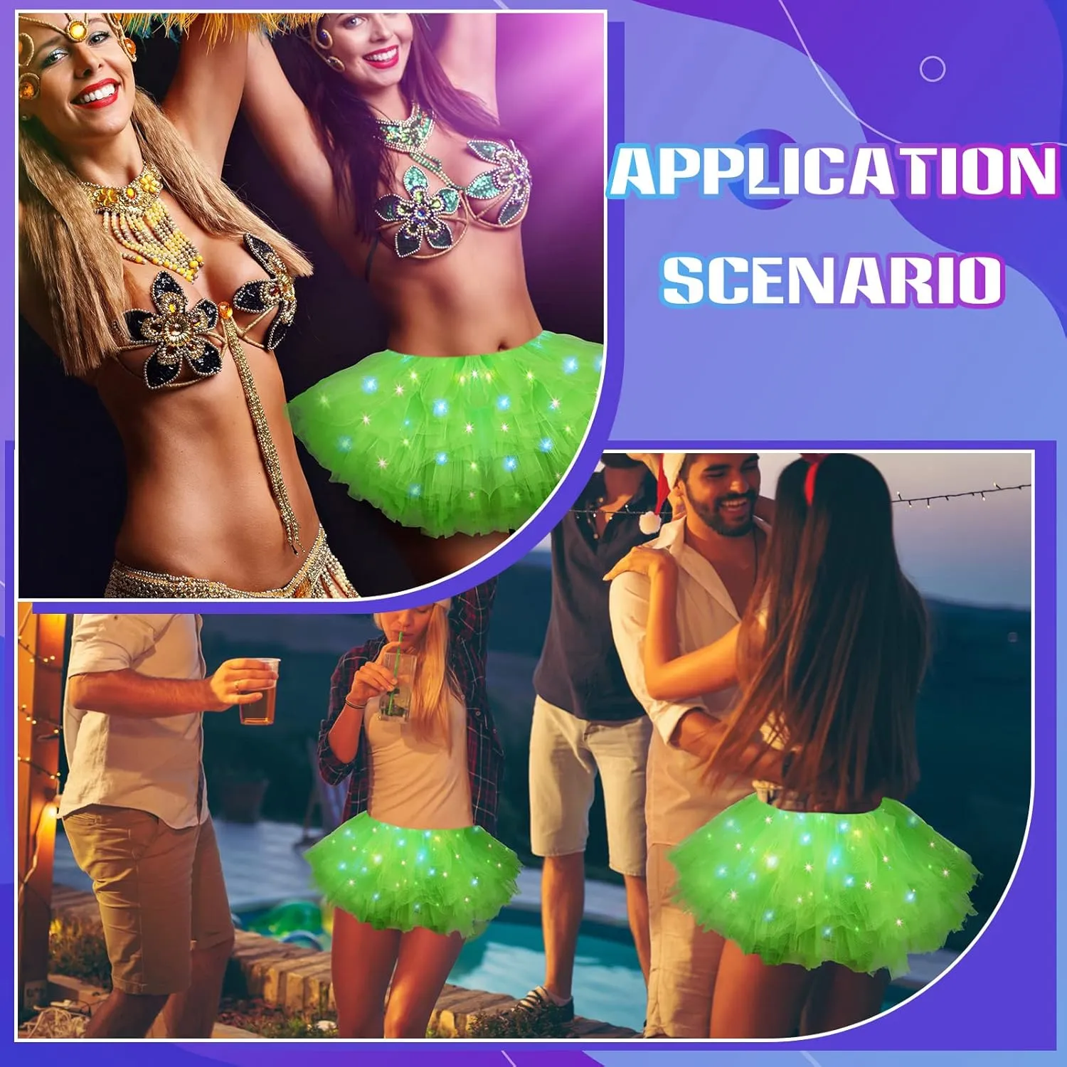 2 Pack LED Tutu Skirt Light up Tutus 5 Layered Neon Tulle Skirt for Women 80's Party Carnival Costume Glitter
