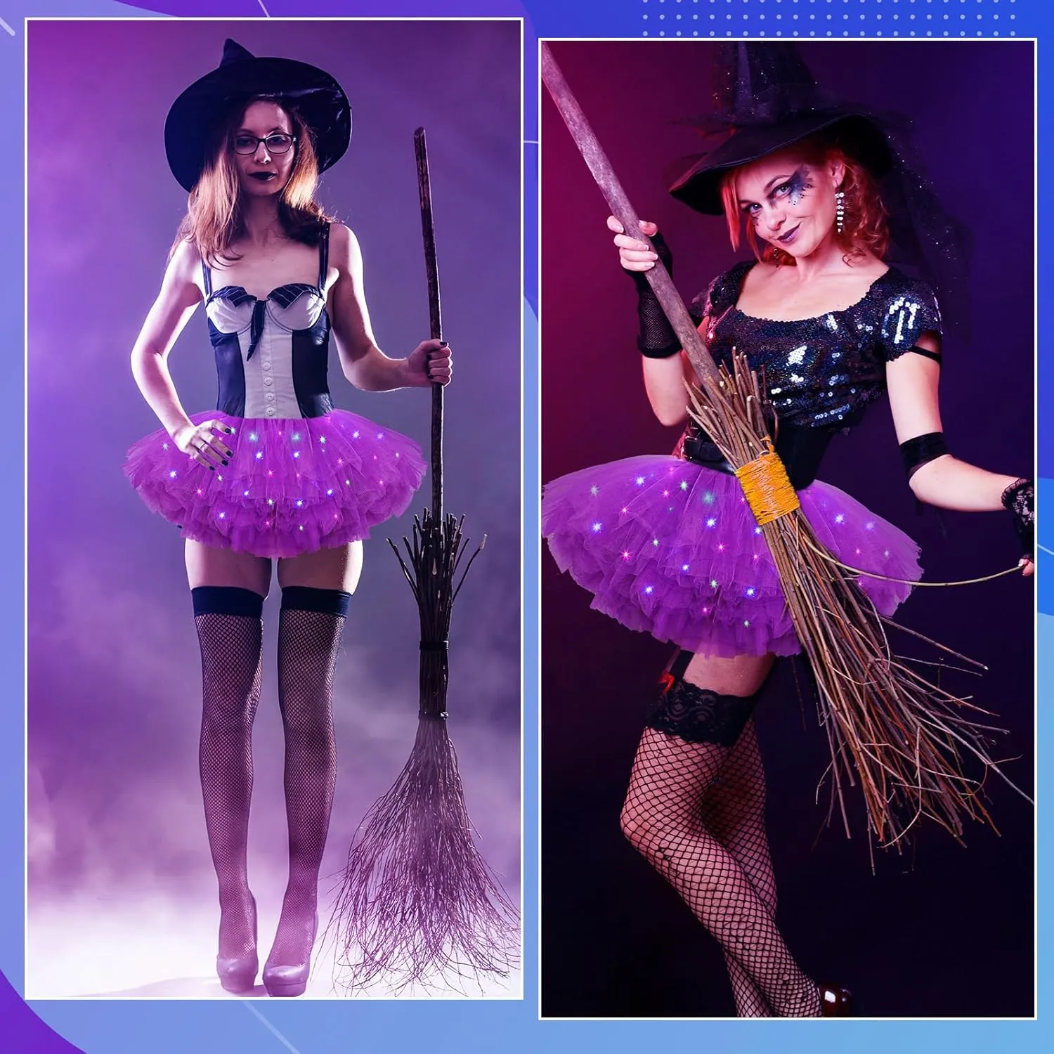 2 Pack LED Tutu Skirt Light up Tutus 5 Layered Neon Tulle Skirt for Women 80's Party Carnival Costume Glitter