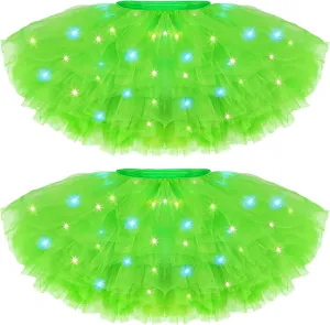 2 Pack LED Tutu Skirt Light up Tutus 5 Layered Neon Tulle Skirt for Women 80's Party Carnival Costume Glitter