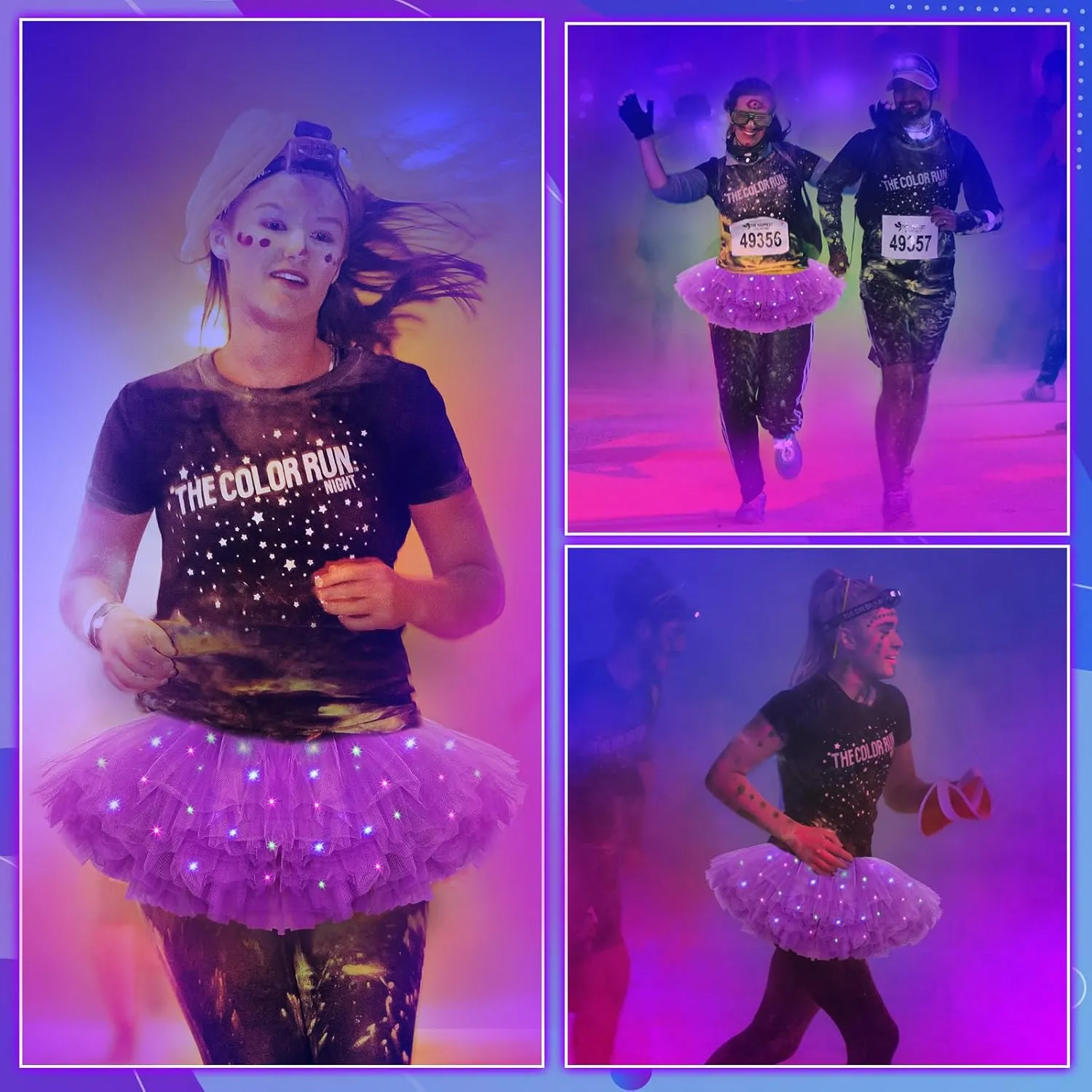 2 Pack LED Tutu Skirt Light up Tutus 5 Layered Neon Tulle Skirt for Women 80's Party Carnival Costume Glitter