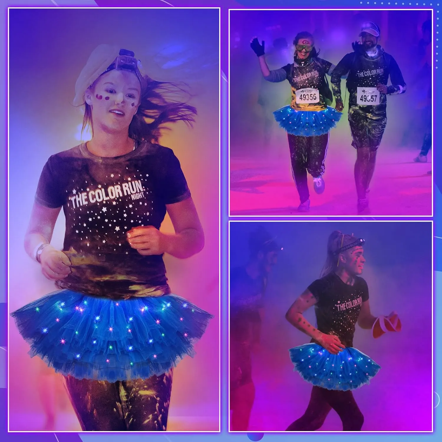 2 Pack LED Tutu Skirt Light up Tutus 5 Layered Neon Tulle Skirt for Women 80's Party Carnival Costume Glitter