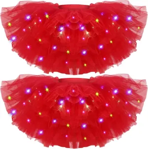 2 Pack LED Tutu Skirt Light up Tutus 5 Layered Neon Tulle Skirt for Women 80's Party Carnival Costume Glitter