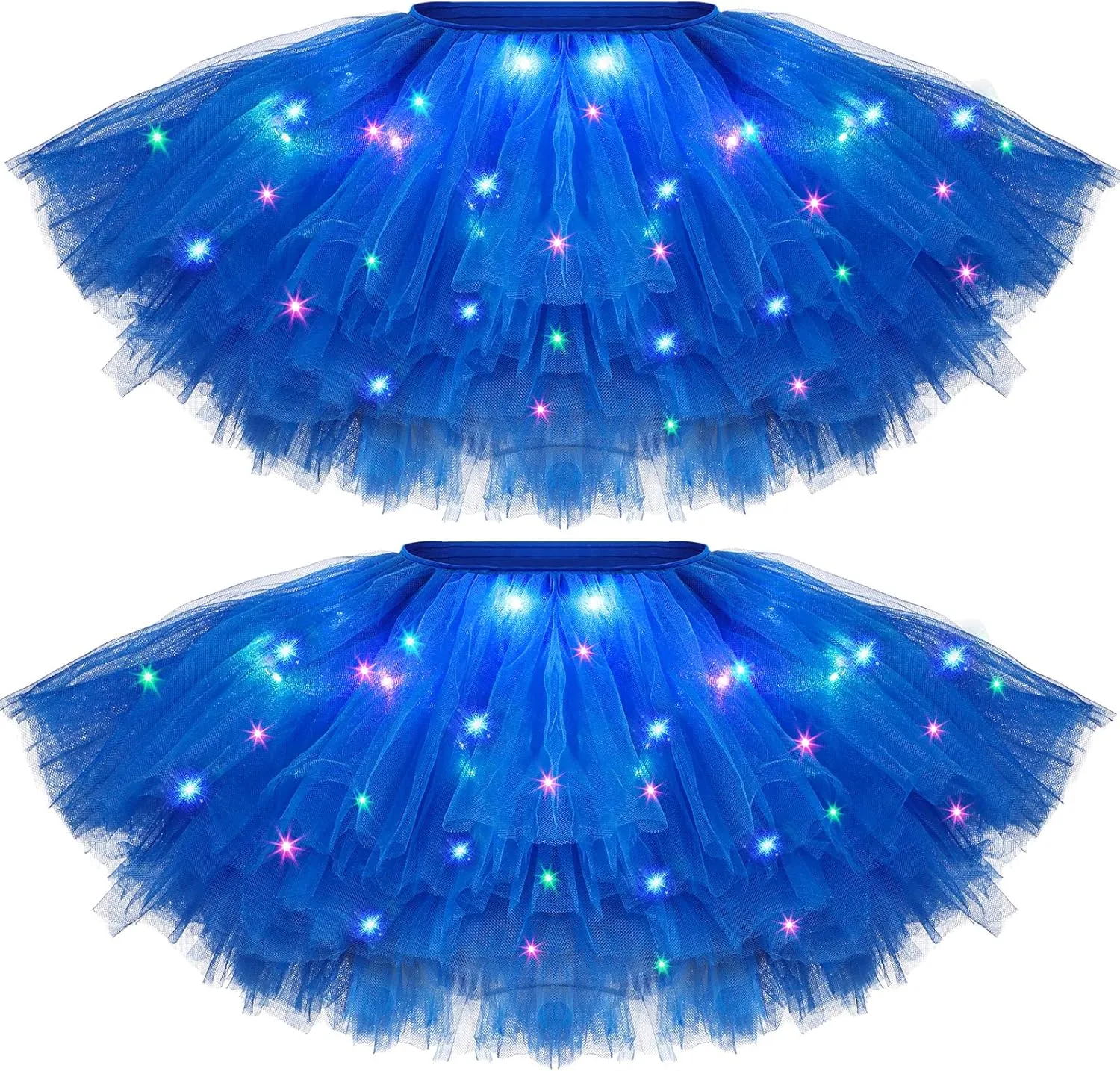 2 Pack LED Tutu Skirt Light up Tutus 5 Layered Neon Tulle Skirt for Women 80's Party Carnival Costume Glitter