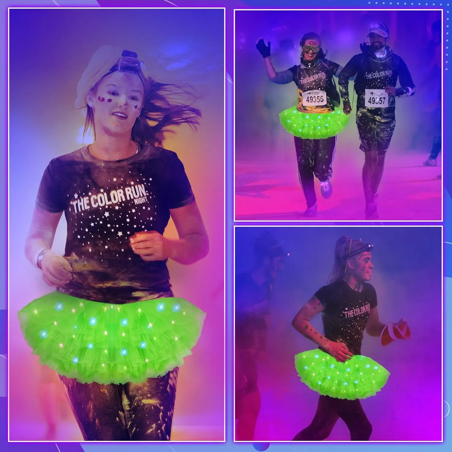 2 Pack LED Tutu Skirt Light up Tutus 5 Layered Neon Tulle Skirt for Women 80's Party Carnival Costume Glitter