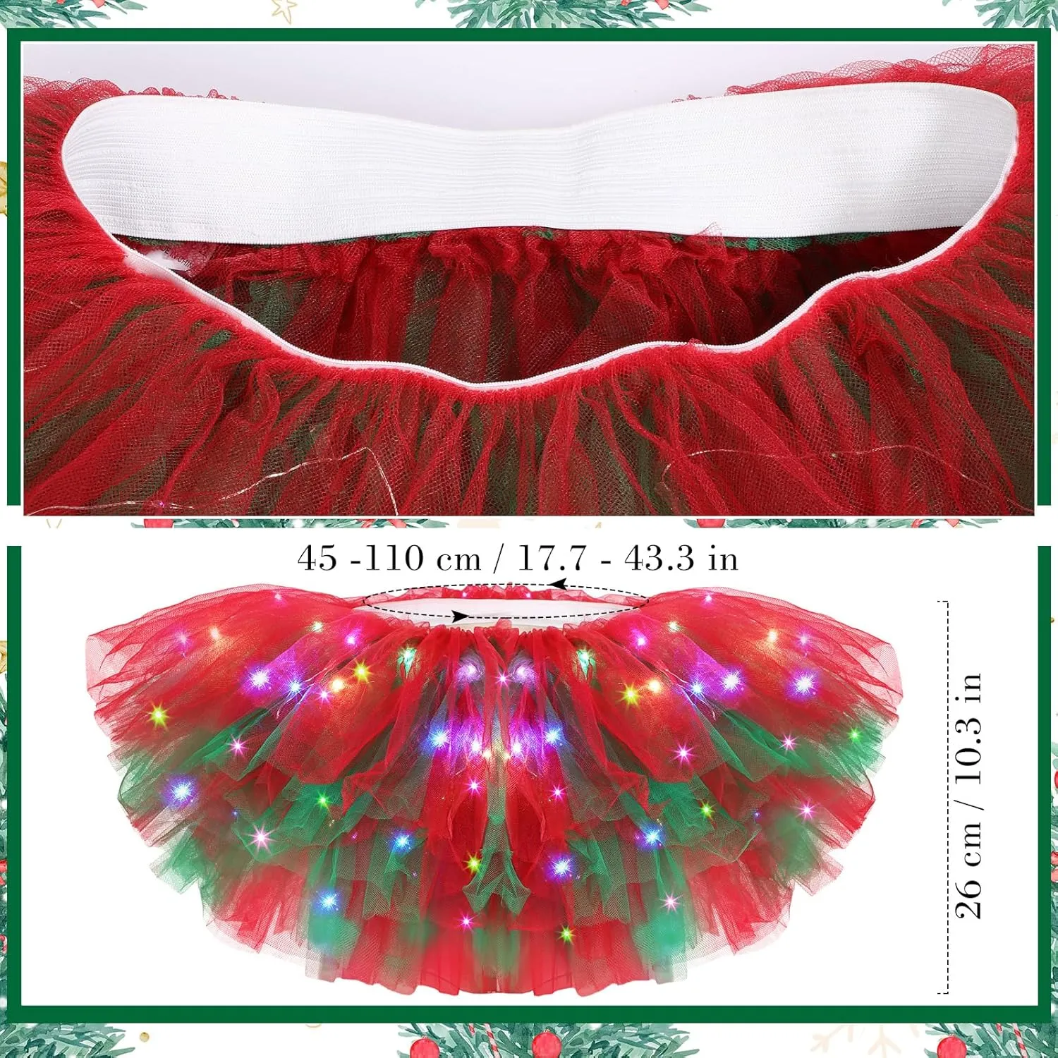 2 Pack LED Tutu Skirt Light up Tutus 5 Layered Neon Tulle Skirt for Women 80's Party Carnival Costume Glitter