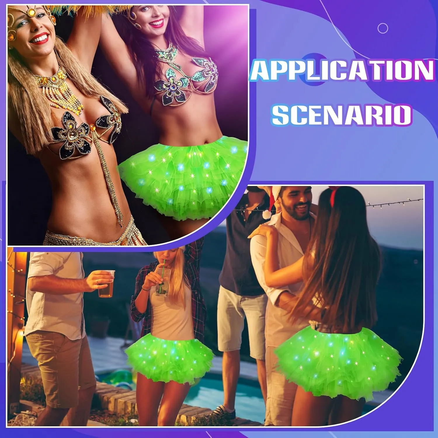 2 Pack LED Tutu Skirt Light up Tutus 5 Layered Neon Tulle Skirt for Women 80's Party Carnival Costume Glitter