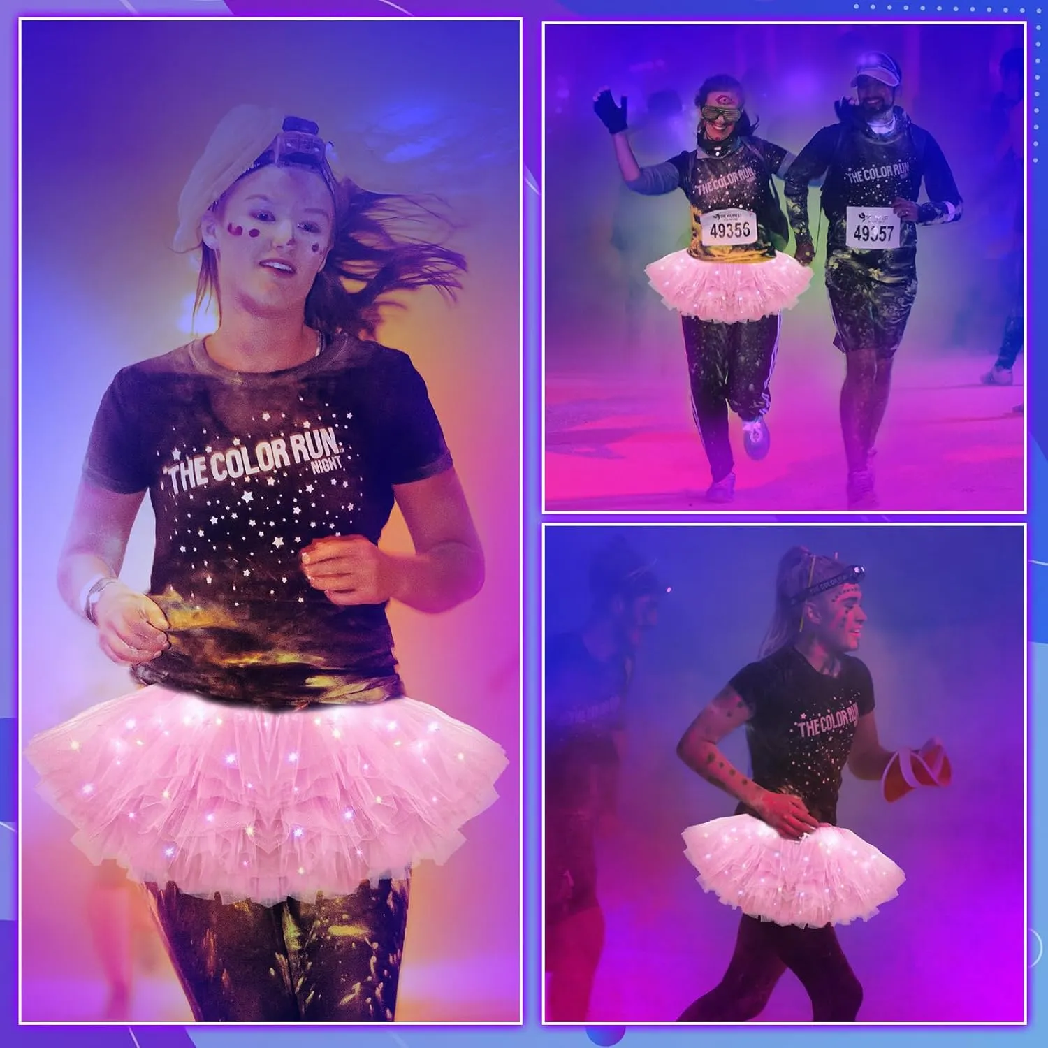2 Pack LED Tutu Skirt Light up Tutus 5 Layered Neon Tulle Skirt for Women 80's Party Carnival Costume Glitter