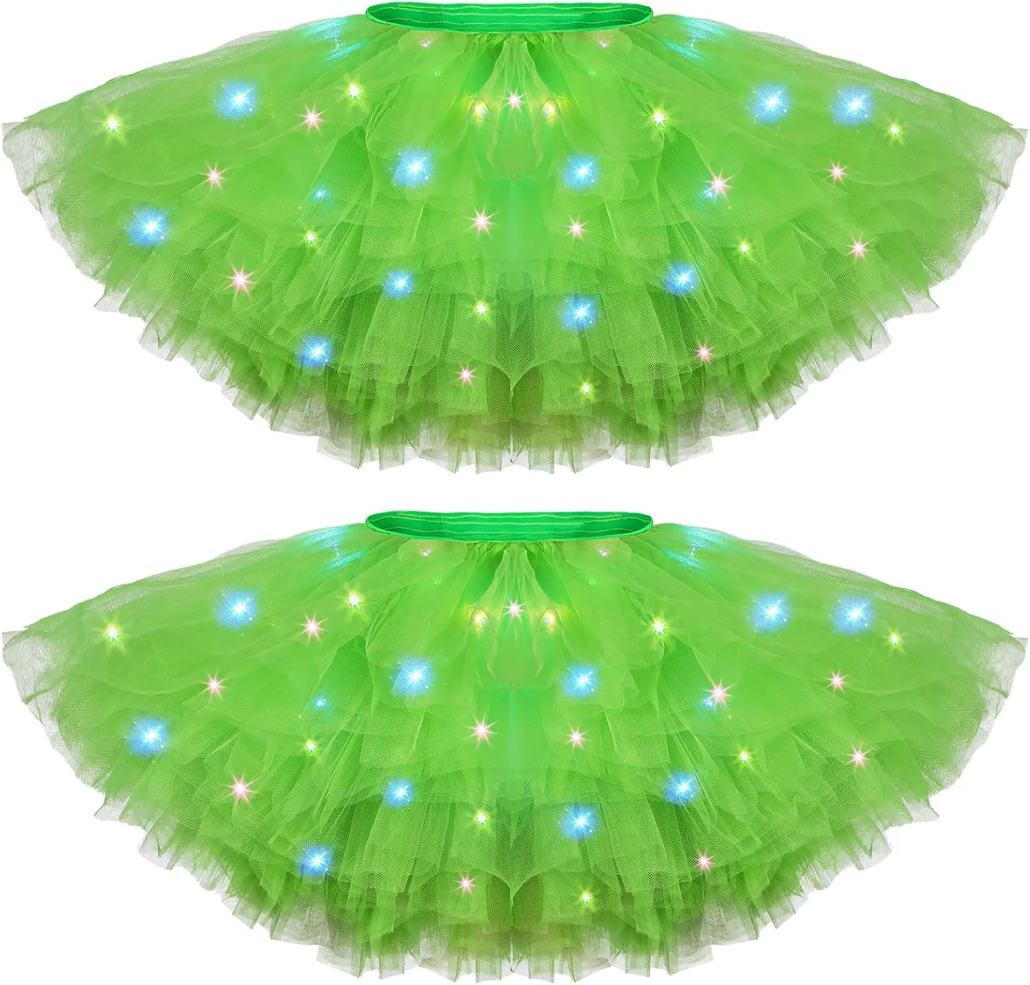 2 Pack LED Tutu Skirt Light up Tutus 5 Layered Neon Tulle Skirt for Women 80's Party Carnival Costume Glitter