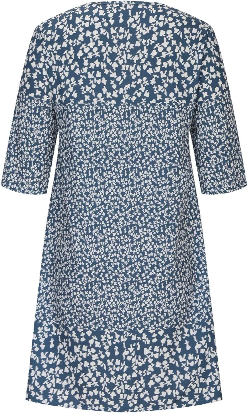 3/4 Sleeve Knee Length Dress for Women 2024 Casual Comfy Loose Fit Midi Dresses Womens Summer Boho Floral Dresses