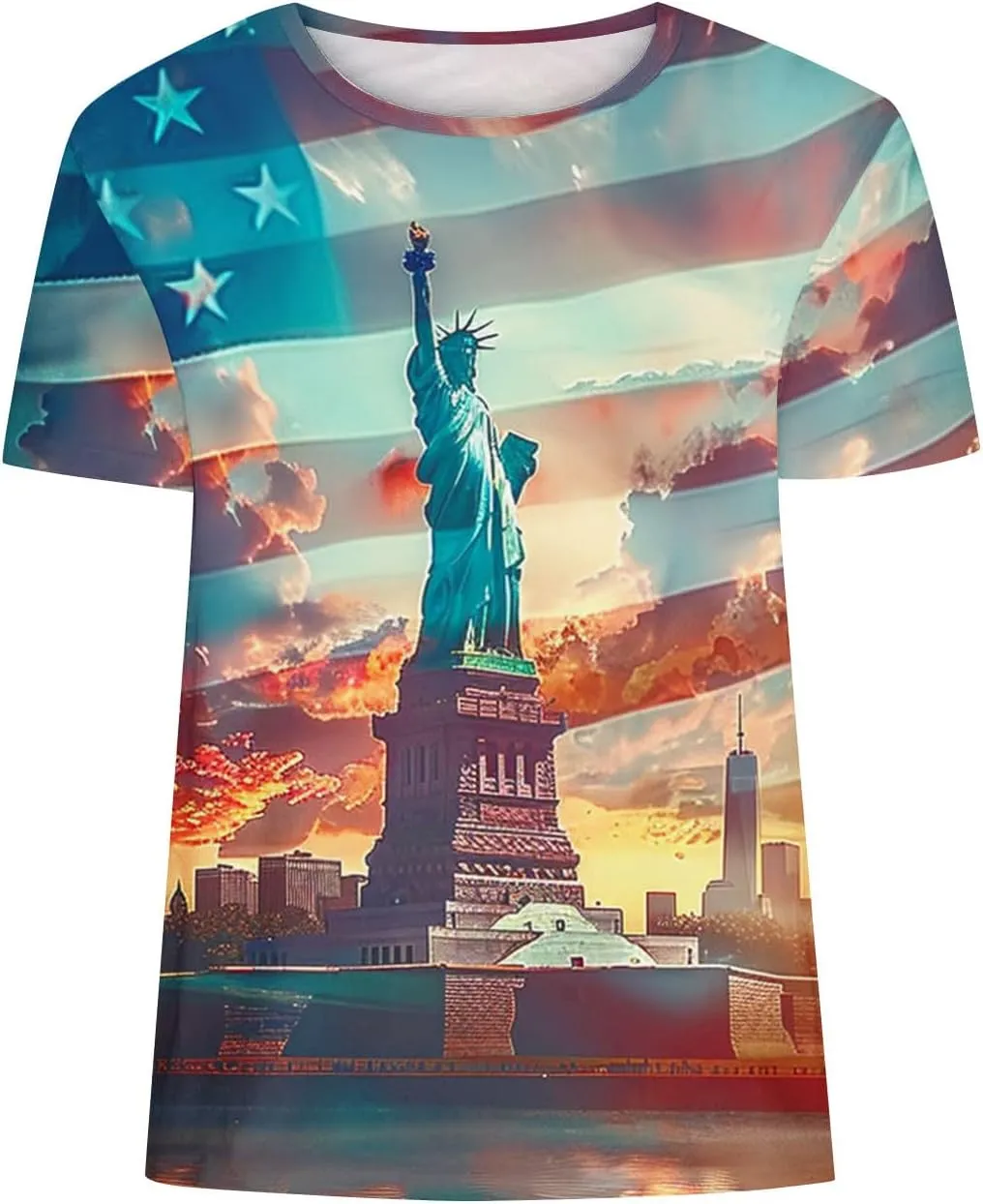 4th of July Shirts Women Short Sleeve Round Neck Pullover USA Flag Print Tshirt Vintage Festival Clothes 2025 Summer