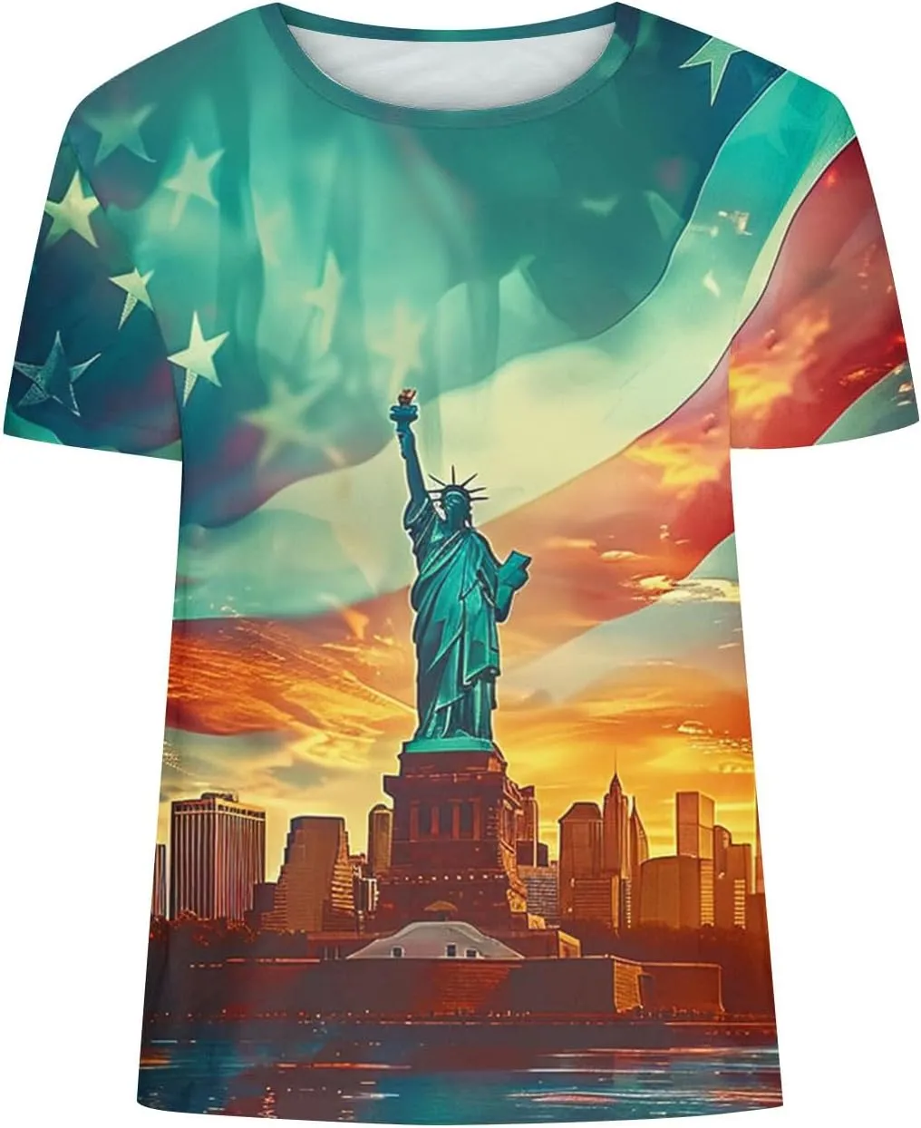 4th of July Shirts Women Short Sleeve Round Neck Pullover USA Flag Print Tshirt Vintage Festival Clothes 2025 Summer