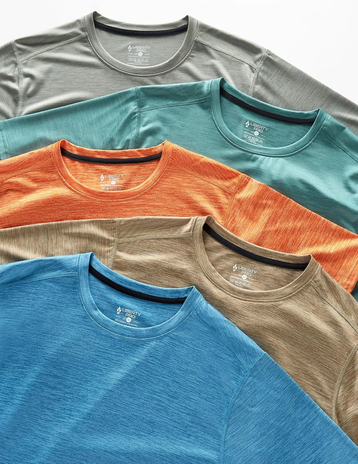5 Pack Men’s Active Quick Dry Crew Neck T Shirts | Athletic Running Gym Workout Short Sleeve Tee Tops Bulk