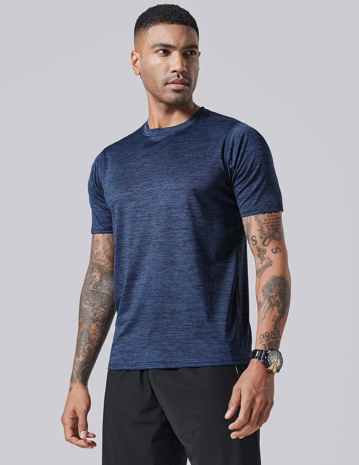 5 Pack Men’s Active Quick Dry Crew Neck T Shirts | Athletic Running Gym Workout Short Sleeve Tee Tops Bulk