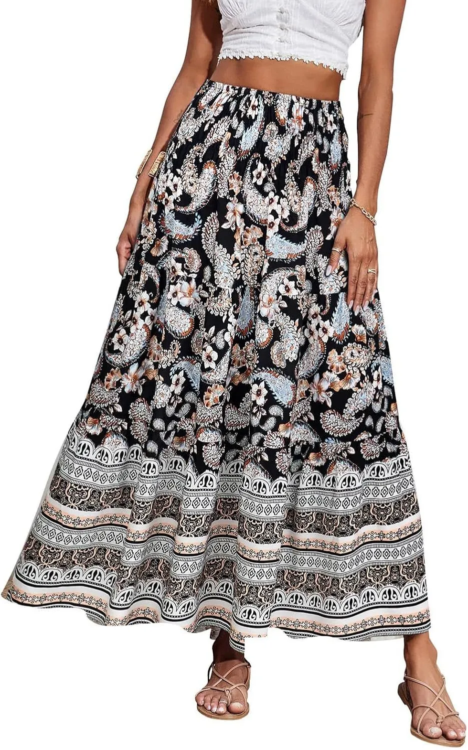 A Line Maxi Dress for Women Summer Drawstring Elastic High Waisted Skirts Elegant 3-Layer Tiered Ruched Long Skirt