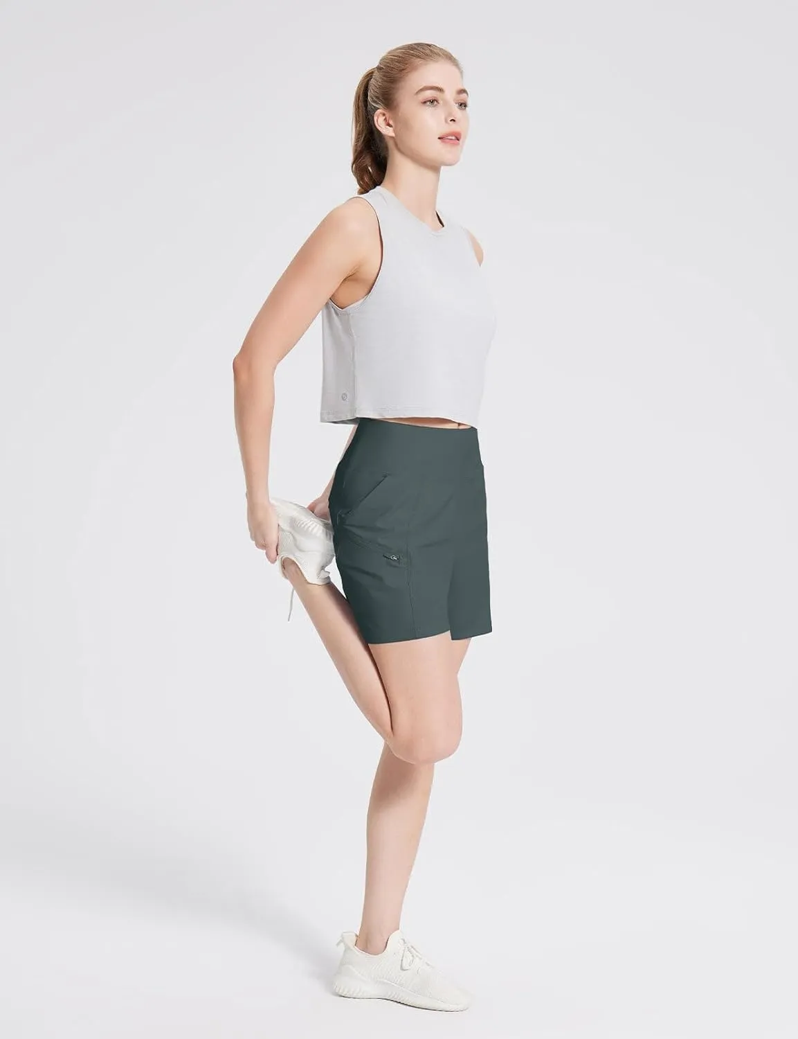 baleaf Women's Athletic Shorts 7 Inch Long Hiking Shorts High Waist Pockets