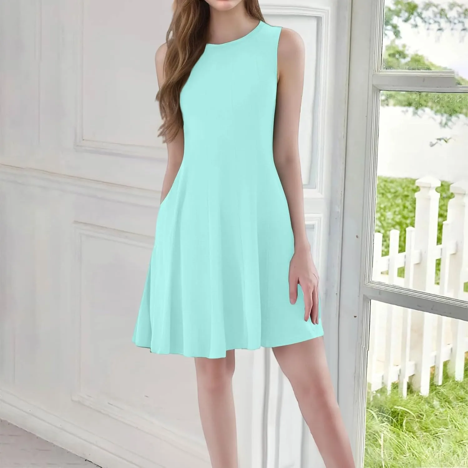 Birthday Sleeveless Summer Dress Women Fashion Short for Women Scoop Neck Solid