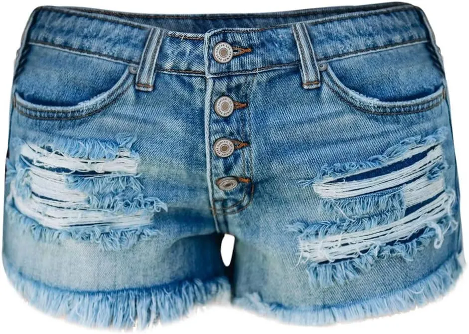 Black Denim Shorts for Women Low Rise Ripped Stretchable Mom Shorts Jeans Solid Fashionable Raw Hem Slim Shorts