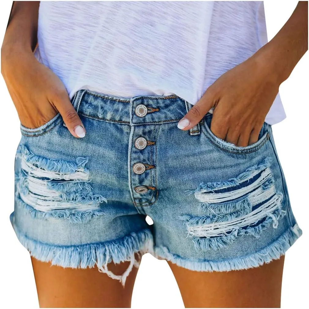 Black Denim Shorts for Women Low Rise Ripped Stretchable Mom Shorts Jeans Solid Fashionable Raw Hem Slim Shorts