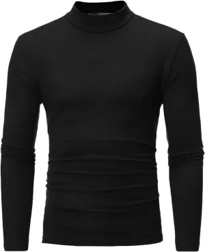 Black T Shirts for Men 2023 Long Sleeve Turtleneck Warm Casual Sweater Soft Comfy Solid Mock Pullover Undershirt