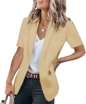 Blazers for Women Open Front Short Sleeve Work Office Suit Jackets Blazer Trendy Business Lapel Collar Blazer Outfits