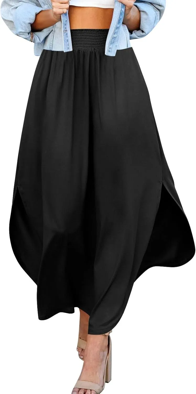 Boho Floral Maxi Skirt Elastic High Waist Tiered Pleated Flowy Long Women Summer Casual Beach Skirt