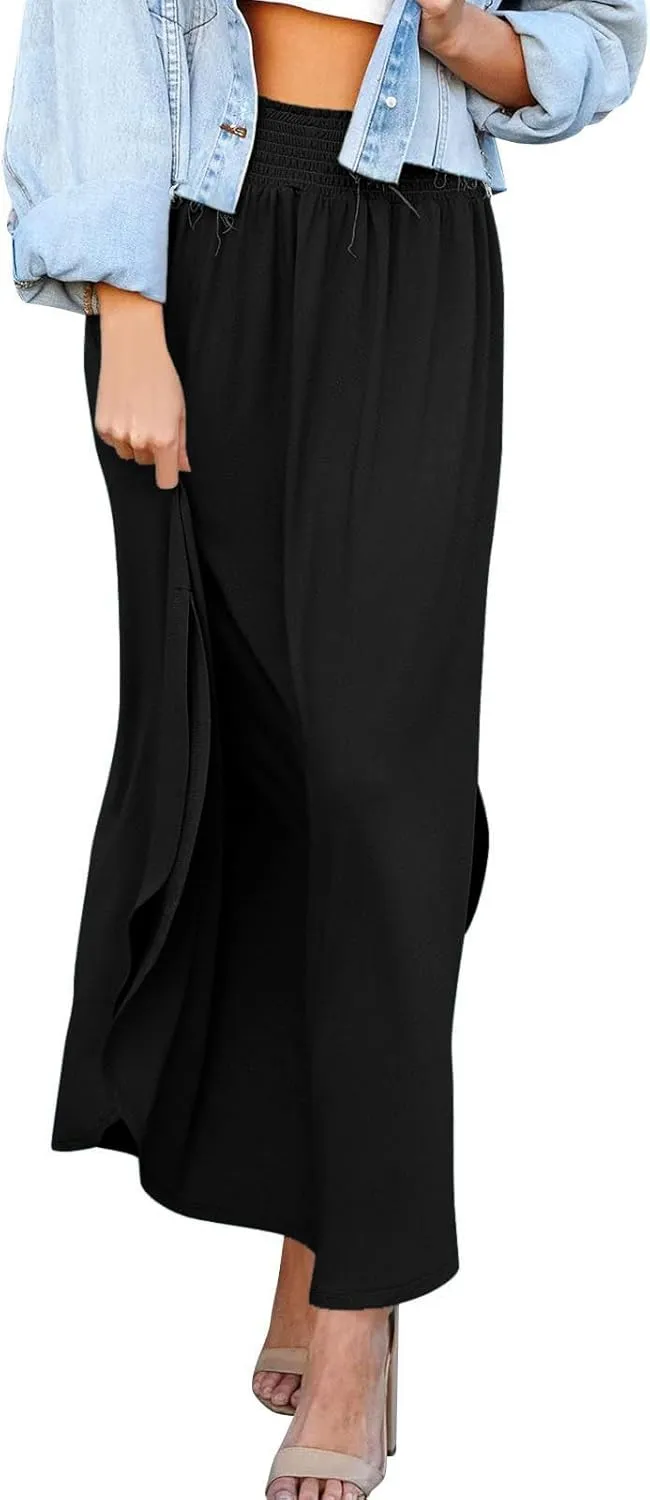 Boho Floral Maxi Skirt Elastic High Waist Tiered Pleated Flowy Long Women Summer Casual Beach Skirt