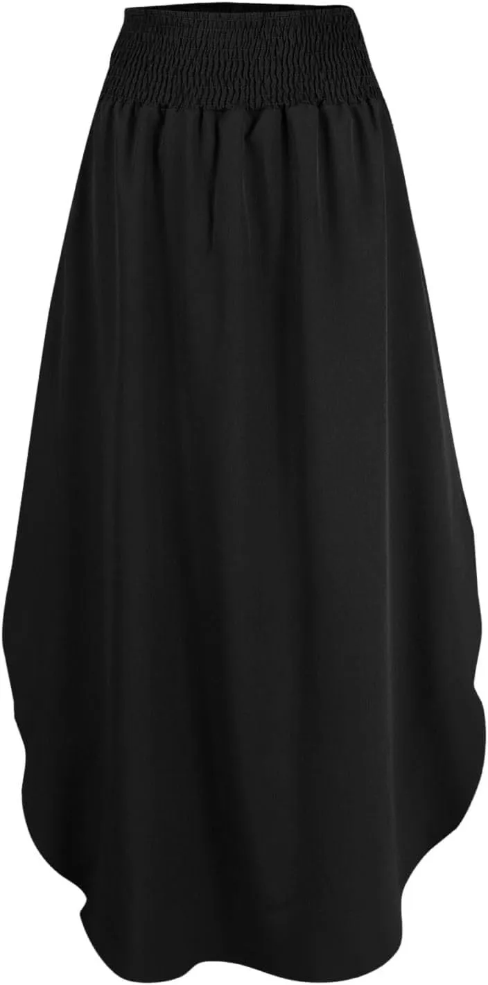 Boho Floral Maxi Skirt Elastic High Waist Tiered Pleated Flowy Long Women Summer Casual Beach Skirt