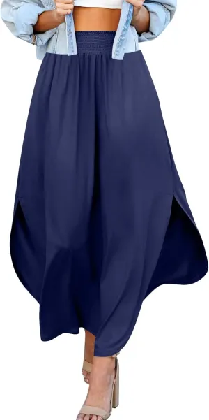 Boho Floral Maxi Skirt Elastic High Waist Tiered Pleated Flowy Long Women Summer Casual Beach Skirt