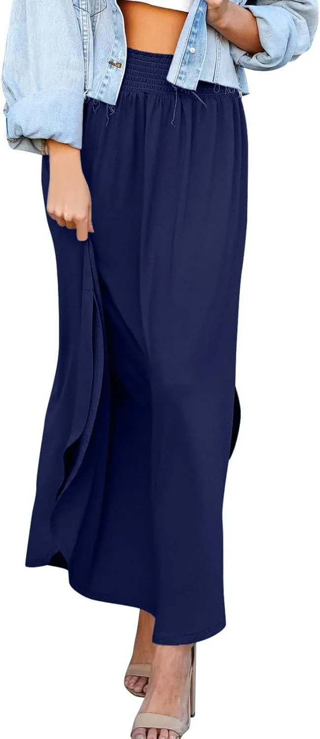 Boho Floral Maxi Skirt Elastic High Waist Tiered Pleated Flowy Long Women Summer Casual Beach Skirt