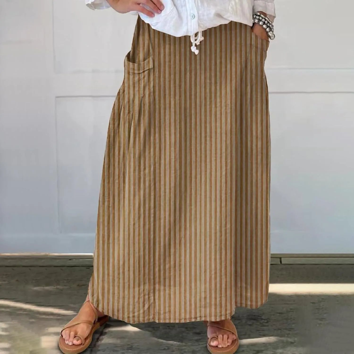 Boho Floral Maxi Skirts Women Elastic High Waist Tiered Pleated Flowy Long Summer Casual Beach Skirt