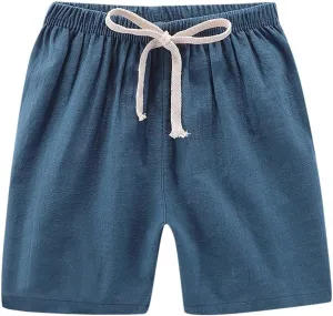 Boys Girls Cotton Linen Shorts Kids Quick-Dry Athletic Shorts Summer Pull on Breathable Lightweight Beach Pants