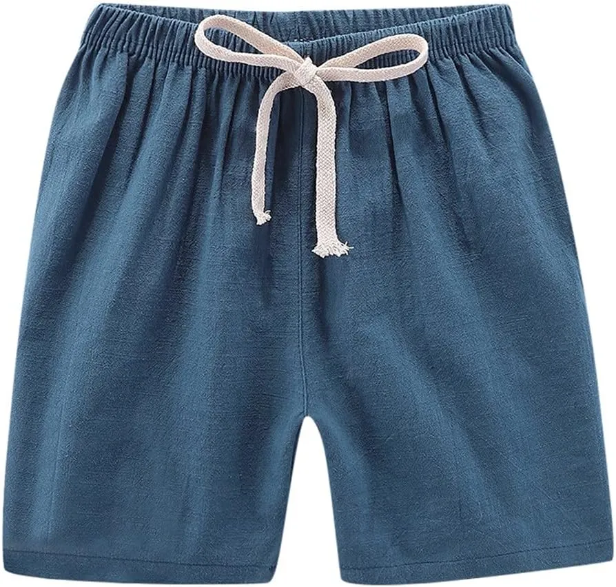 Boys Girls Cotton Linen Shorts Kids Quick-Dry Athletic Shorts Summer Pull on Breathable Lightweight Beach Pants