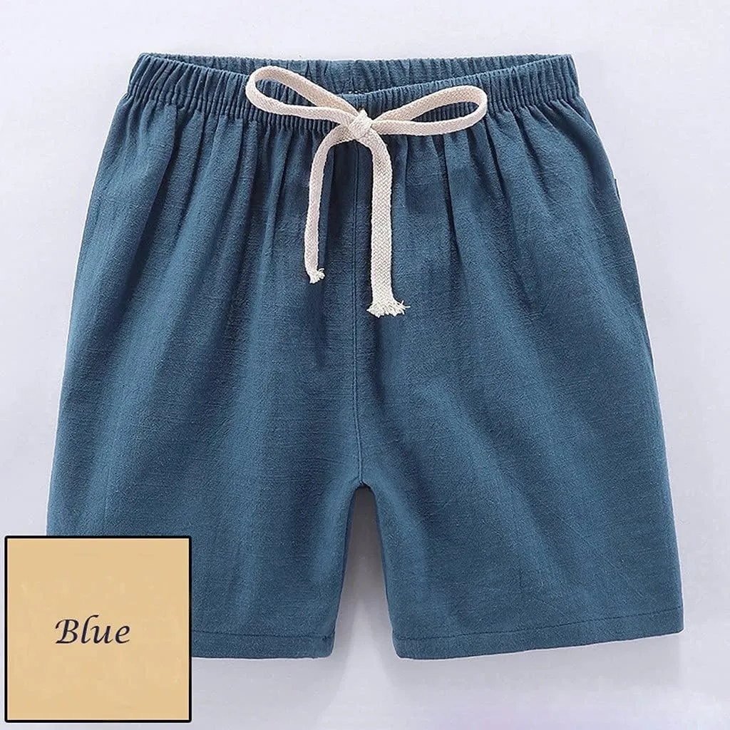 Boys Girls Cotton Linen Shorts Kids Quick-Dry Athletic Shorts Summer Pull on Breathable Lightweight Beach Pants