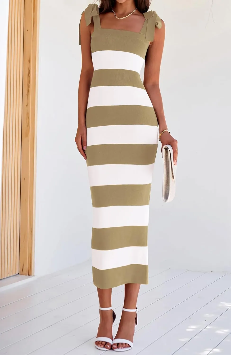 BTFBM Casual Spring Dresses for Women 2025 Sleeveless Spaghetti Strap Striped Maxi Dress Party Beach Long Dress