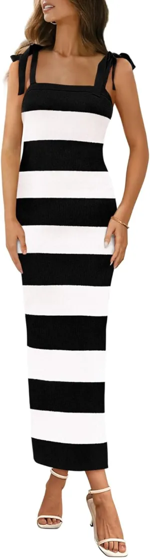 BTFBM Casual Spring Dresses for Women 2025 Sleeveless Spaghetti Strap Striped Maxi Dress Party Beach Long Dress
