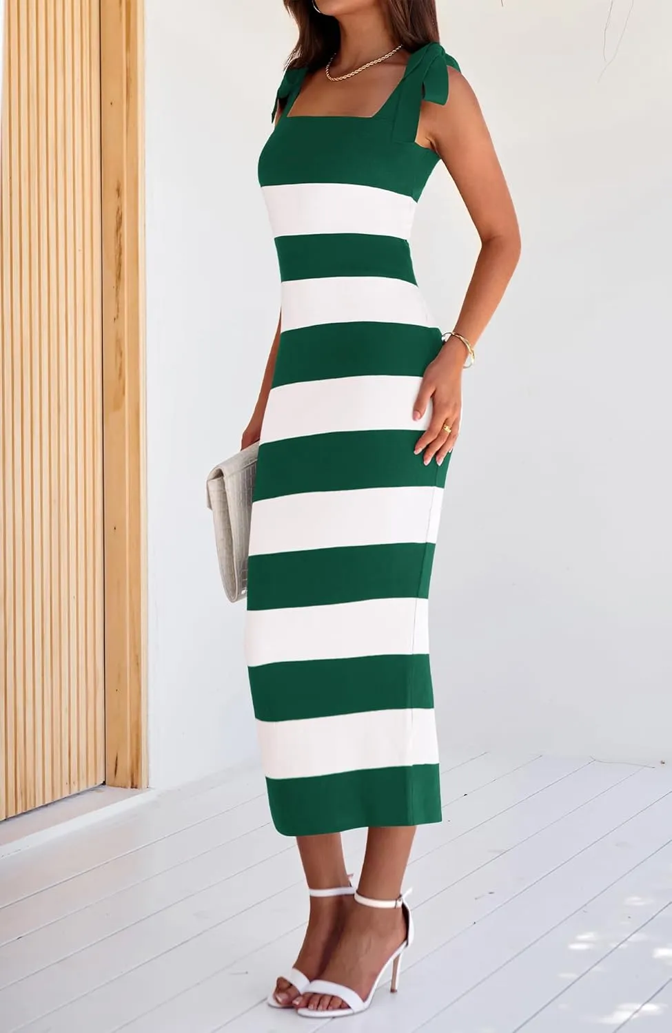 BTFBM Casual Spring Dresses for Women 2025 Sleeveless Spaghetti Strap Striped Maxi Dress Party Beach Long Dress