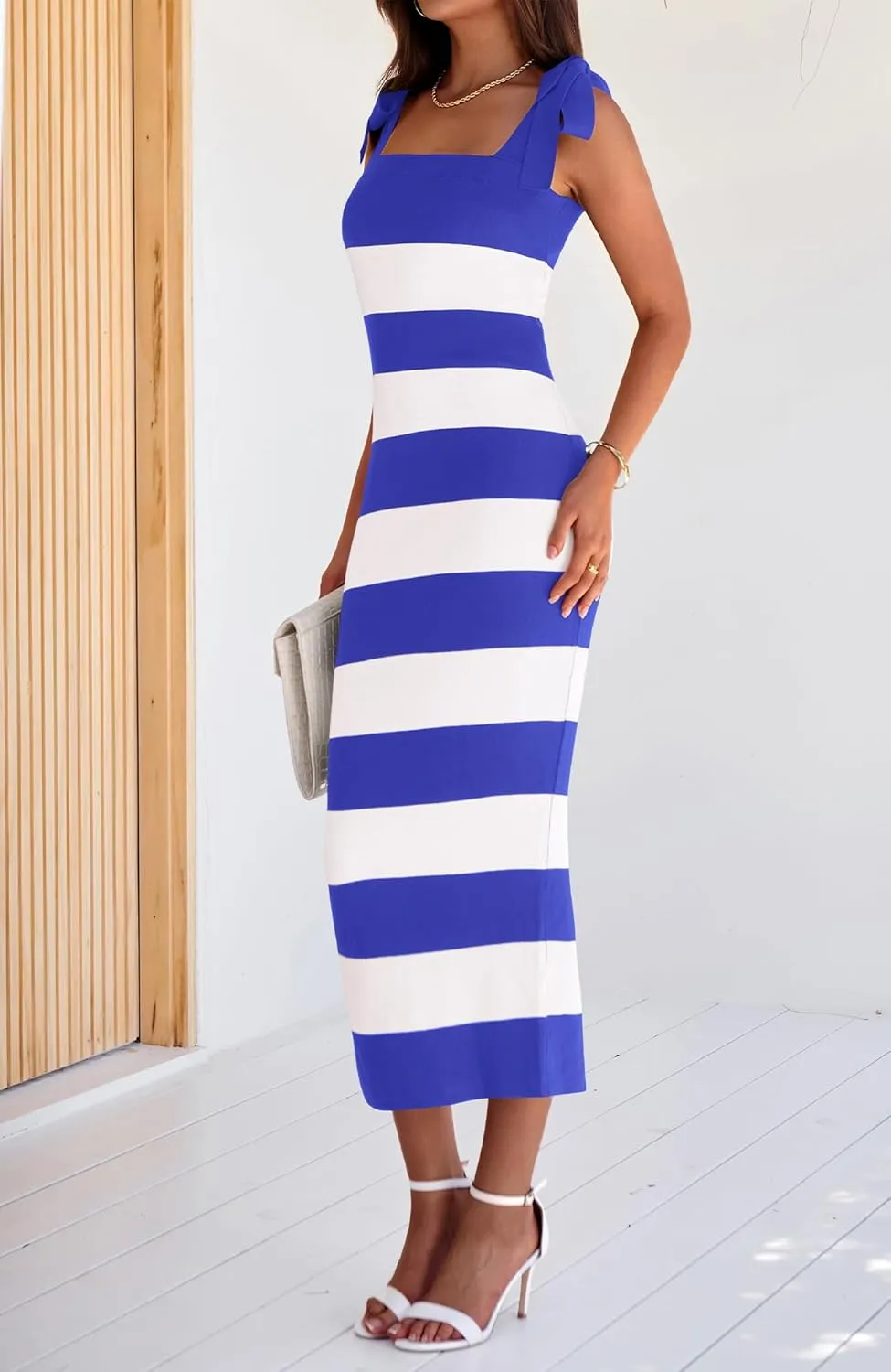 BTFBM Casual Spring Dresses for Women 2025 Sleeveless Spaghetti Strap Striped Maxi Dress Party Beach Long Dress