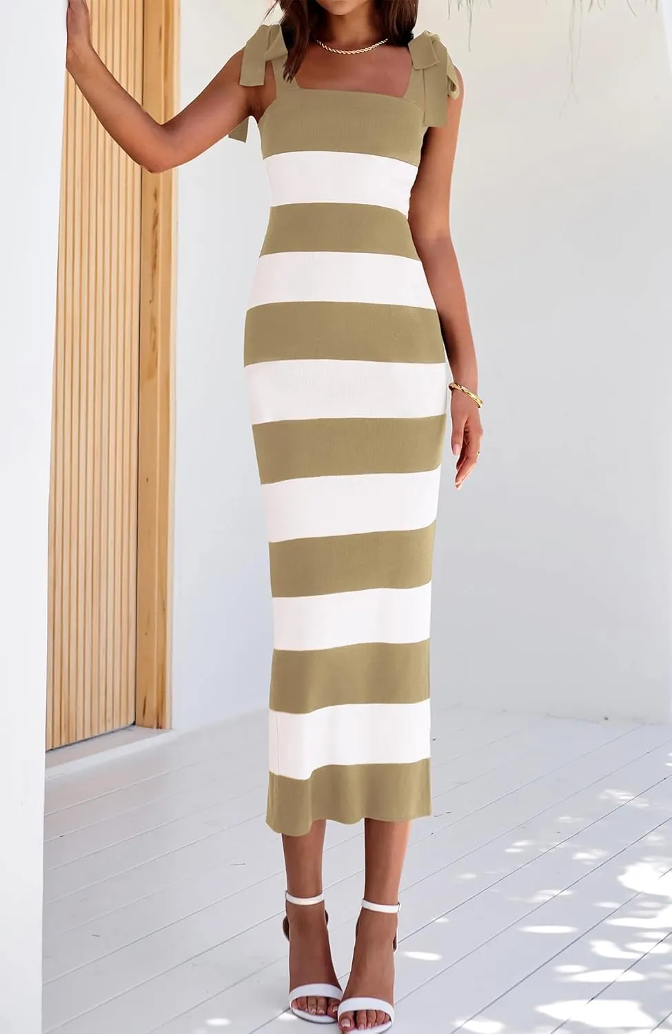 BTFBM Casual Spring Dresses for Women 2025 Sleeveless Spaghetti Strap Striped Maxi Dress Party Beach Long Dress