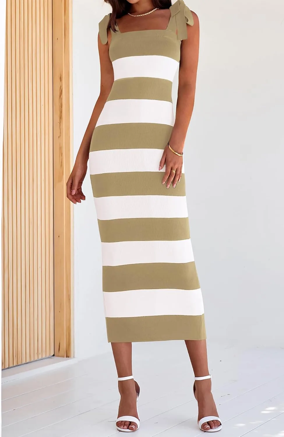 BTFBM Casual Spring Dresses for Women 2025 Sleeveless Spaghetti Strap Striped Maxi Dress Party Beach Long Dress